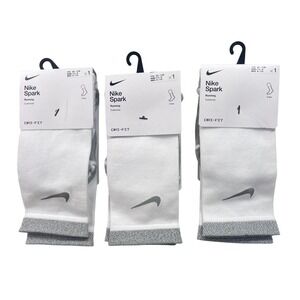 3 pair Nike Spark Running Cushioned Crew Socks White Grey M 6-7.5 W 7.5-9